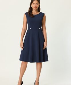 Women's Sleeveless Dresses Elegant Round Neck Office A-Line Dress